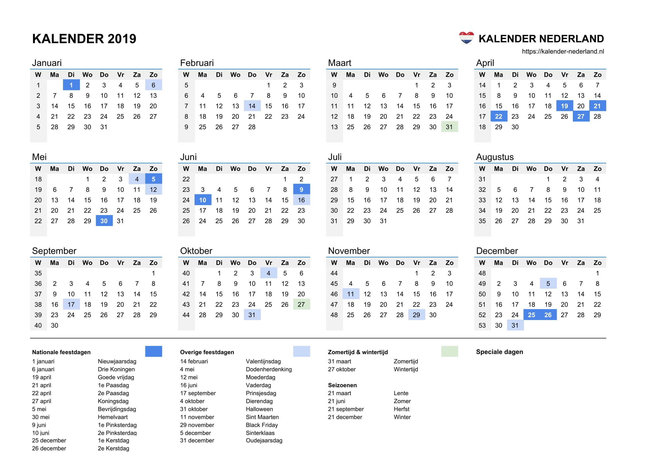 Kalender 2019 Kalender Nederland