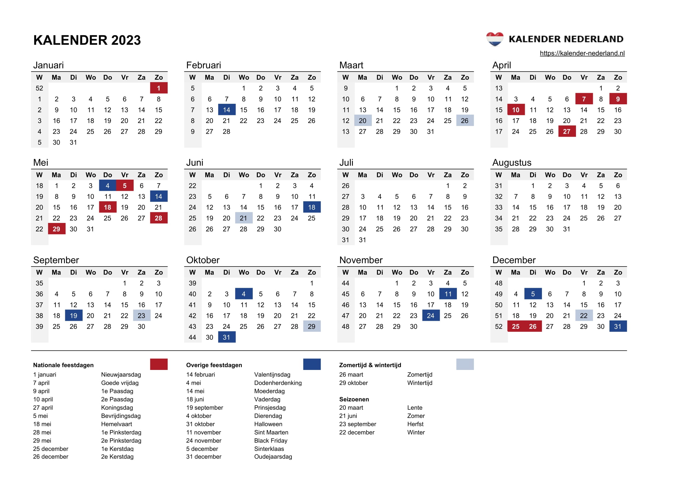 Kalender 2023 • Kalender Nederland