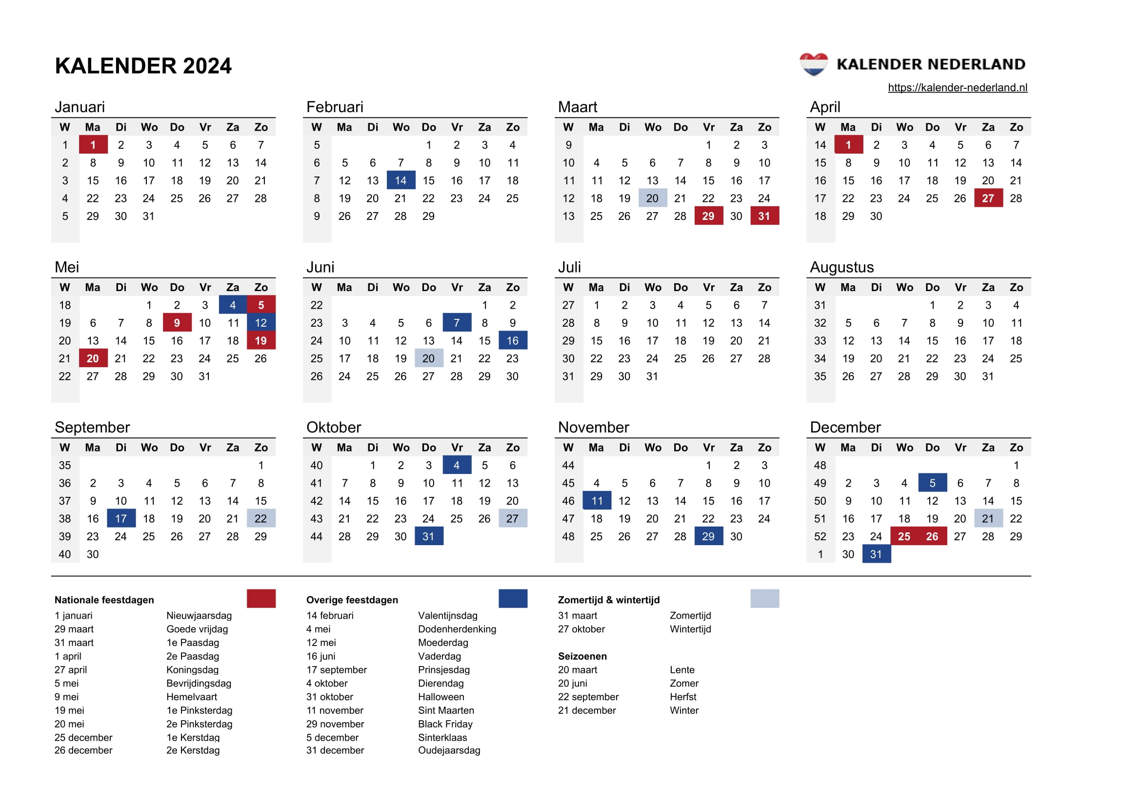 Actief Ouderling half acht Kalender 2024 • Kalender Nederland